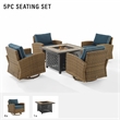 Crosley Furniture Bradenton 5-Pc Fabric Swivel Rocker Conversation Set in Navy