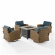 Crosley Furniture Bradenton 5-Pc Fabric Swivel Rocker Conversation Set in Navy