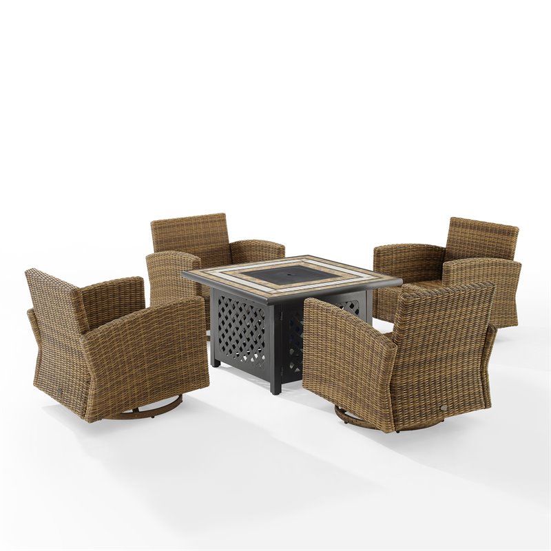 Crosley Furniture Bradenton 5-Pc Fabric Swivel Rocker Conversation Set in Navy