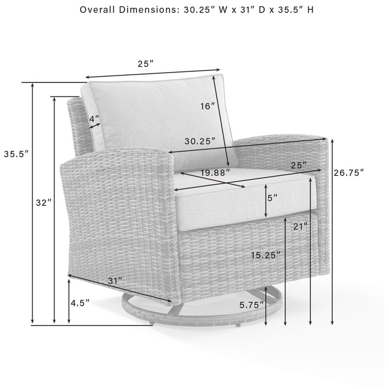 Crosley Furniture Bradenton 5-Pc Fabric Swivel Rocker Conversation Set in Gray