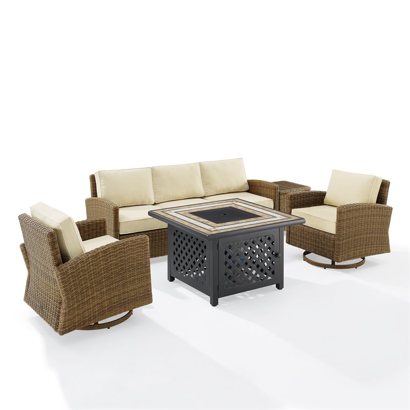 Crosley Furniture Bradenton 5-Piece Fabric Swivel Rocker & Sofa Set in Sand