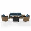 Crosley Furniture Bradenton 5-Piece Fabric Swivel Rocker & Sofa Set in Navy