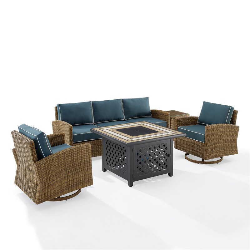 Crosley Furniture Bradenton 5-Piece Fabric Swivel Rocker & Sofa Set in Navy