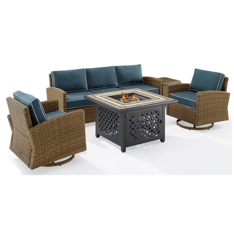 Crosley Furniture Bradenton 5-Piece Fabric Swivel Rocker & Sofa Set in Navy