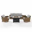 Crosley Furniture Bradenton 5-Piece Fabric Swivel Rocker & Sofa Set in Gray