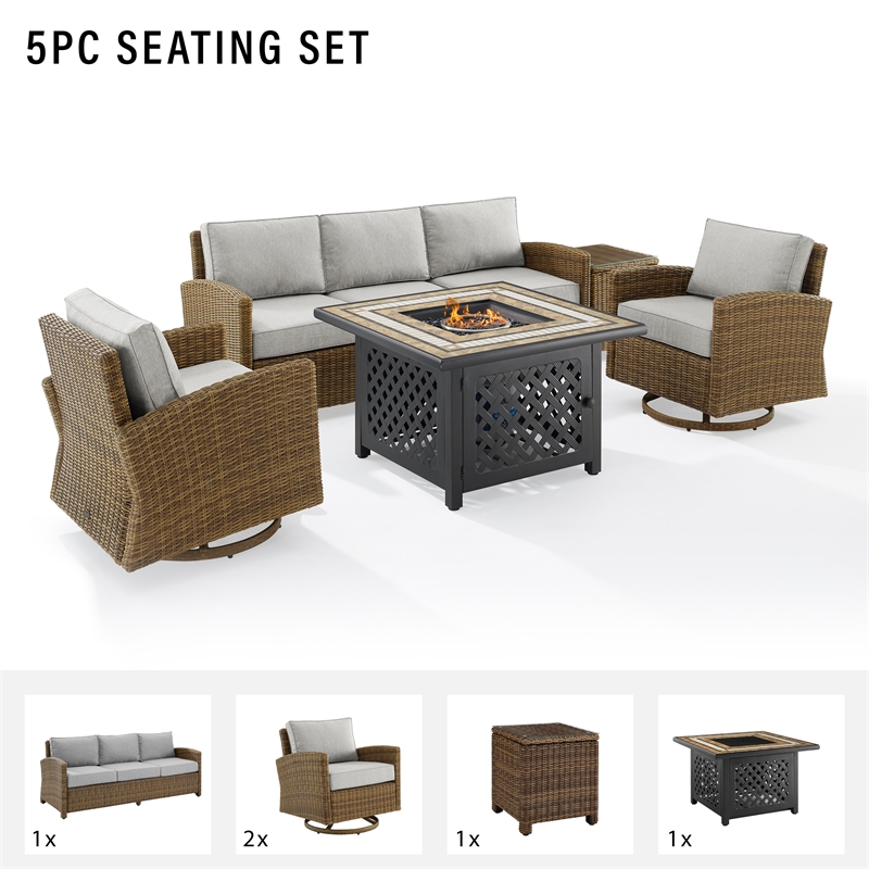 Crosley Furniture Bradenton 5-Piece Fabric Swivel Rocker & Sofa Set in Gray