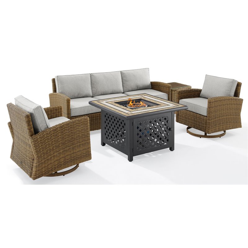Crosley Furniture Bradenton 5-Piece Fabric Swivel Rocker & Sofa Set in Gray