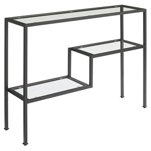 crosley furniture sloane modern glass & metal console table in matte black/clear