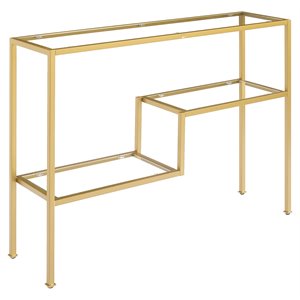 crosley furniture sloane modern glass & metal console table in gold/clear