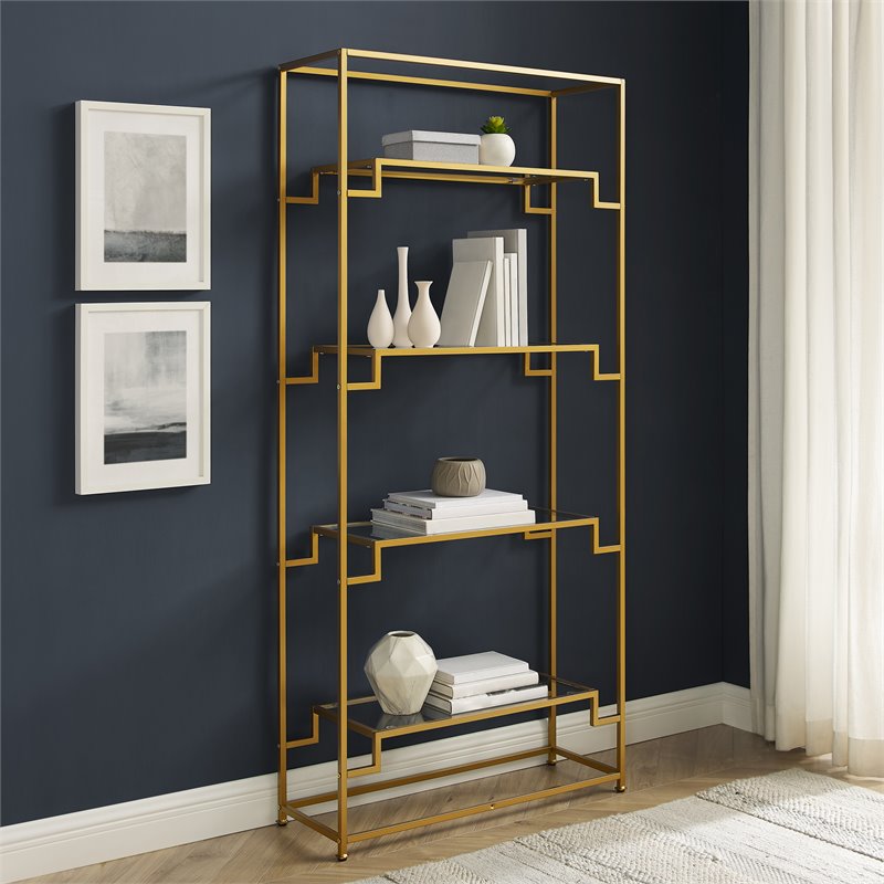 Crosley Furniture Celeste 4-Shelf Modern Glass & Metal Etagere in Gold