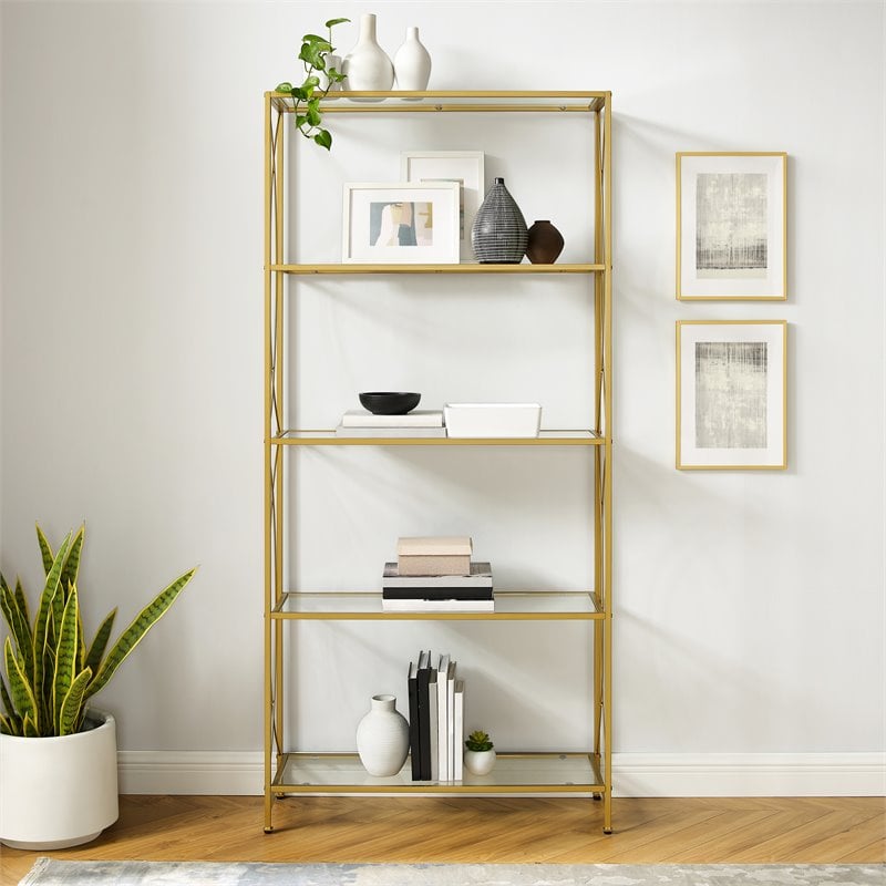 Crosley Furniture Helena 5-Shelf Traditional Glass & Metal Etagere in Gold
