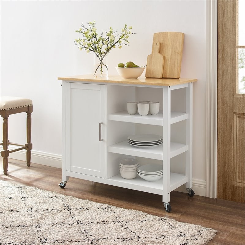 Crosley Furniture Tristan 1-Door Modern Wood Kitchen Island in White/Natural