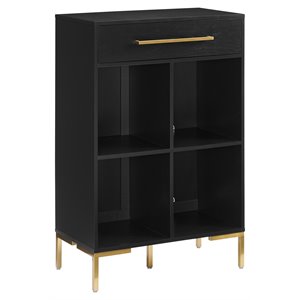 crosley furniture juno 4-shelf modern wood storage bookcase in black