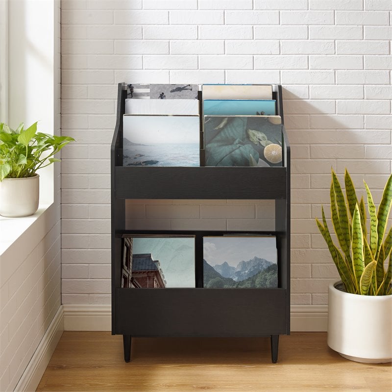 Crosley Furniture Liam 2-Shelf Mid-Century Wood Storage Stand in Black