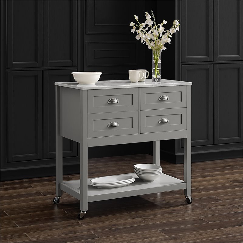 Crosley Furniture Connell Modern Wood Kitchen Island/Cart in Gray/White