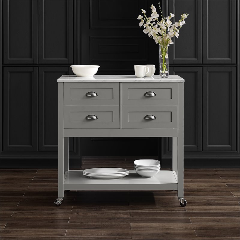 Crosley Furniture Connell Modern Wood Kitchen Island/Cart in Gray/White