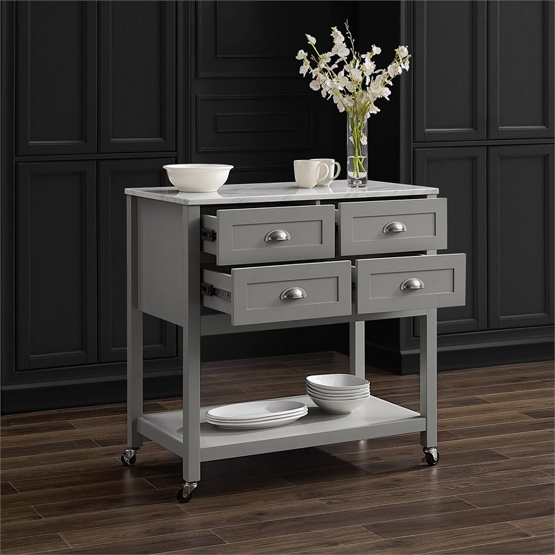 Crosley Furniture Connell Modern Wood Kitchen Island/Cart in Gray/White