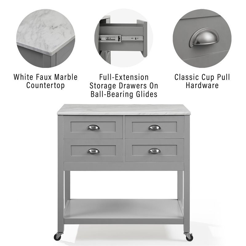Crosley Furniture Connell Modern Wood Kitchen Island/Cart in Gray/White