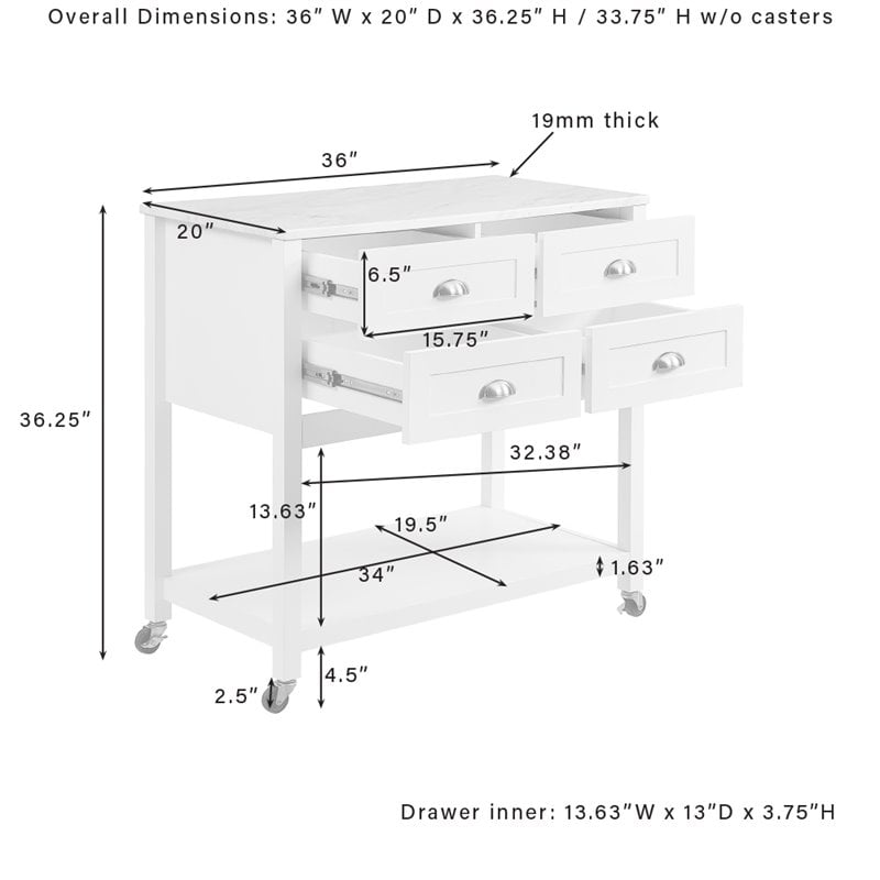 Crosley Furniture Connell Farmhouse Wood Kitchen Island in White ...