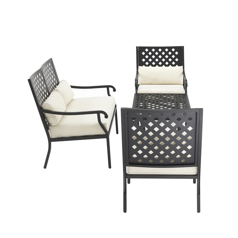 Crosley Furniture Alistair Metal Outdoor Sofa Set in Cream/Matte Black