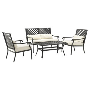 Crosley Furniture Alistair Metal Outdoor Sofa Set in Cream/Matte Black