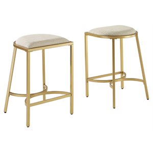 Crosley Furniture Ellery 24&quot Traditional Metal Stool in Oatmeal/Gold (Set of 2)