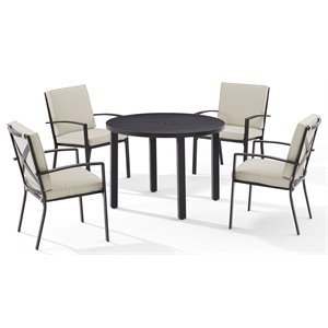 crosley furniture kaplan 5-piece fabric patio dining set in oatmeal cream/bronze