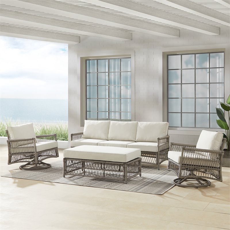 Crosley Furniture Thatcher 4-Piece Fabric Outdoor Sofa Set in Cream