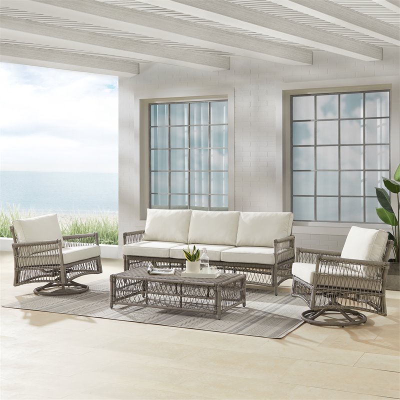 Crosley Furniture Thatcher 4-Piece Fabric Outdoor Sofa Set in Cream