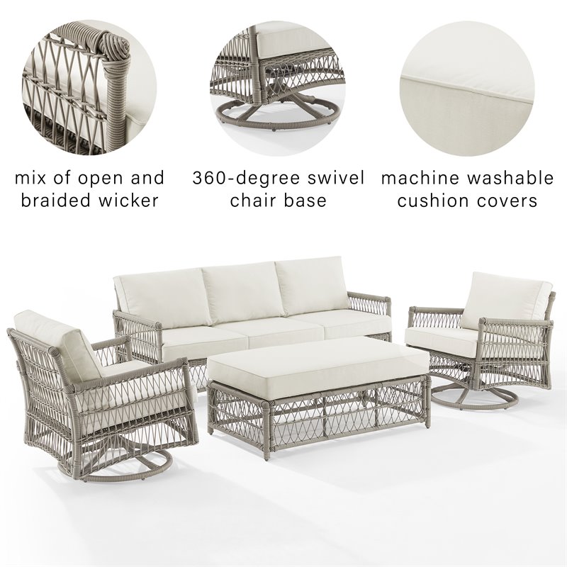 Crosley Furniture Thatcher 4-Piece Fabric Outdoor Sofa Set in Cream