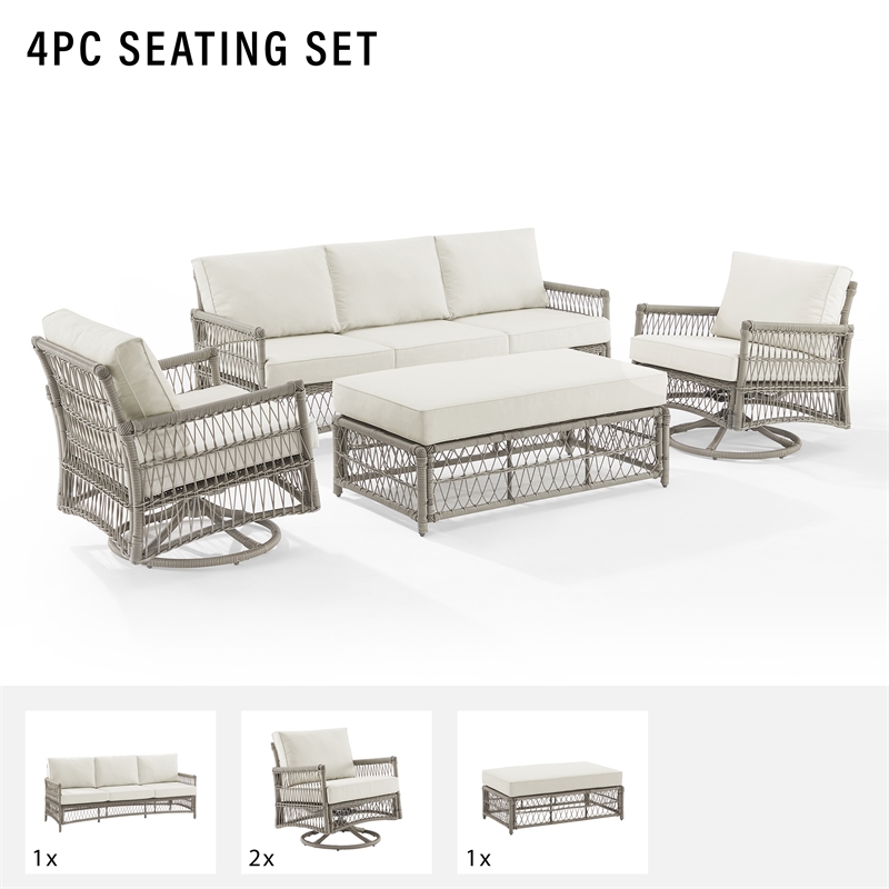 Crosley Furniture Thatcher 4-Piece Fabric Outdoor Sofa Set in Cream