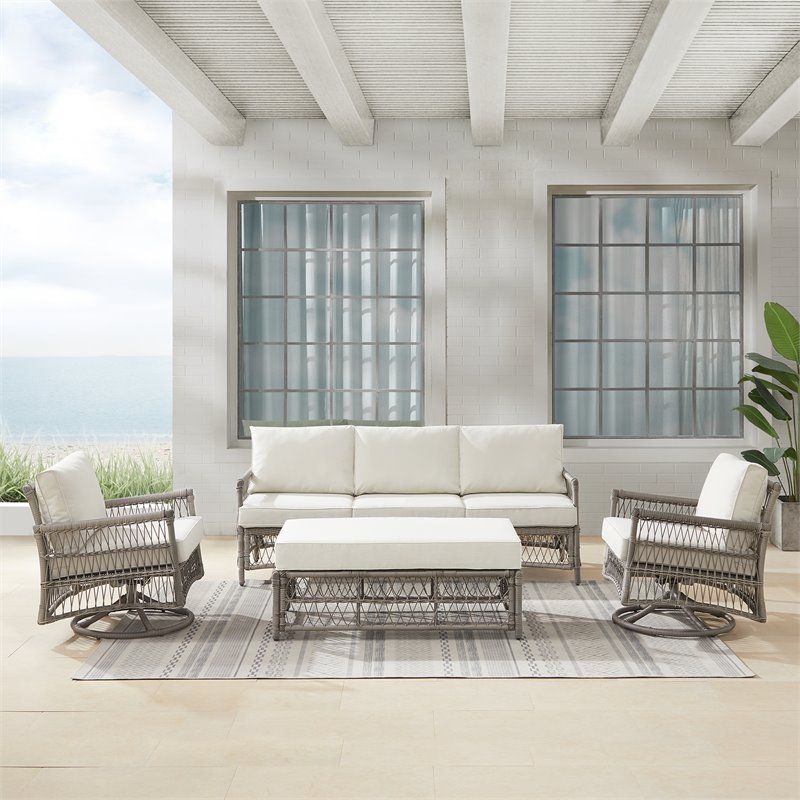 Crosley Furniture Thatcher 4-Piece Fabric Outdoor Sofa Set in Cream