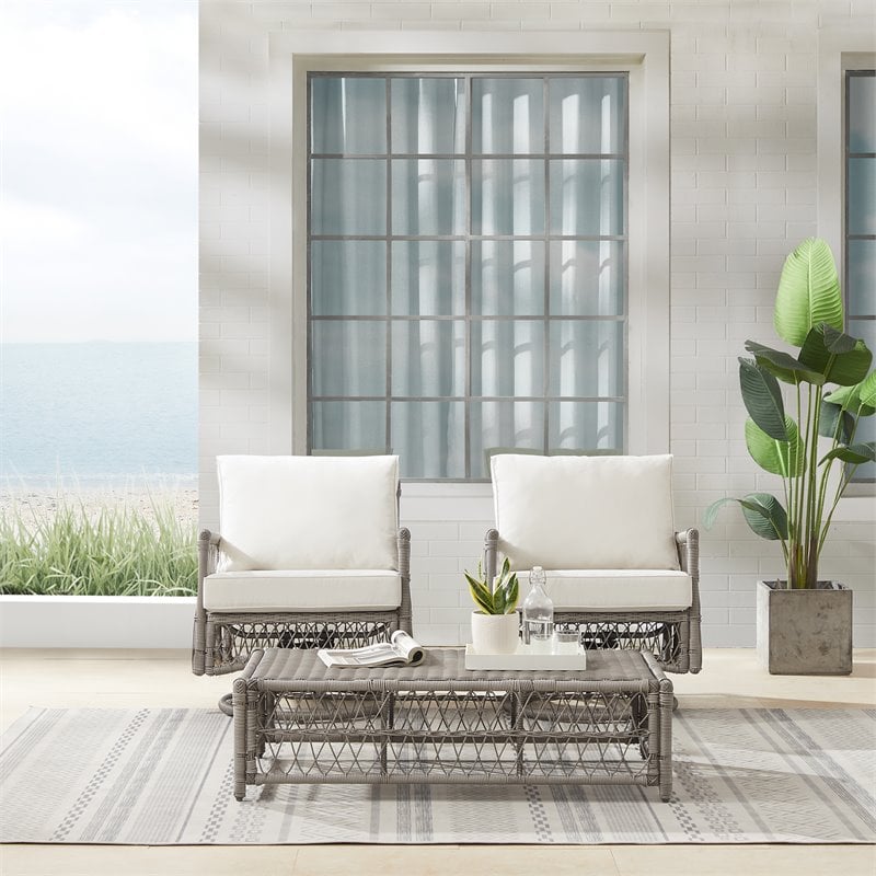 Crosley Furniture Thatcher 3-Piece Wicker Swivel Rocker and Ottoman Set in Cream