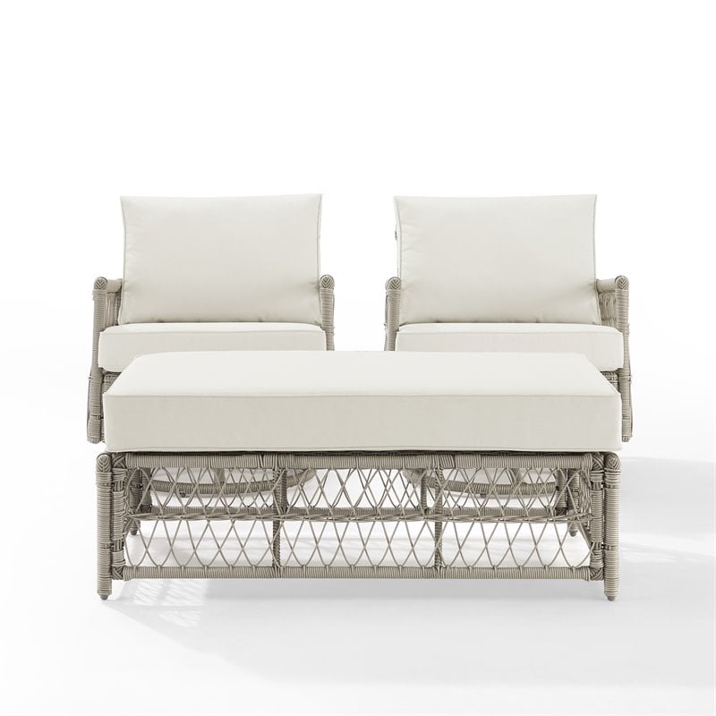 Crosley Furniture Thatcher 3-Piece Wicker Swivel Rocker and Ottoman Set in Cream