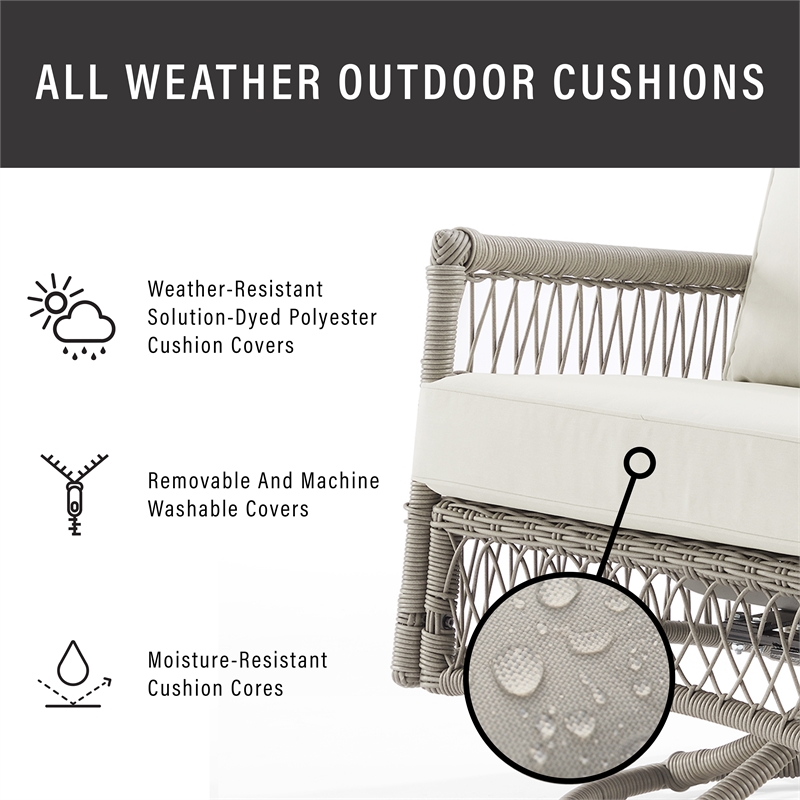 Crosley Furniture Thatcher 3-Piece Wicker Swivel Rocker and Ottoman Set in Cream