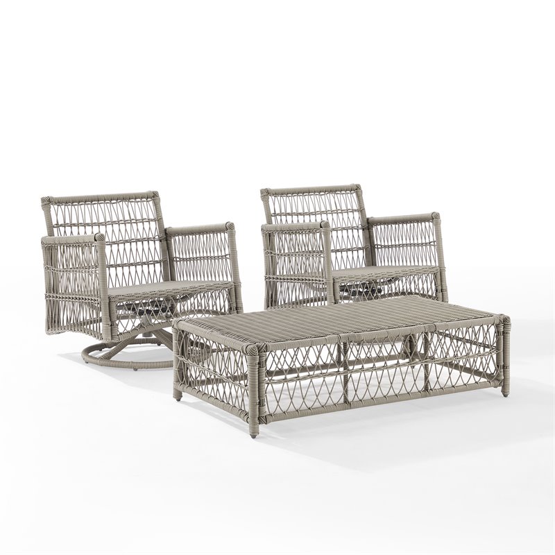 Crosley Furniture Thatcher 3-Piece Wicker Swivel Rocker and Ottoman Set in Cream