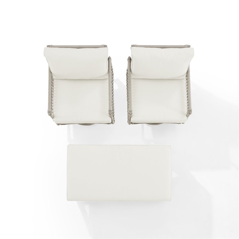 Crosley Furniture Thatcher 3-Piece Wicker Swivel Rocker and Ottoman Set in Cream