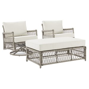 Crosley Furniture Thatcher 3-Piece Wicker Swivel Rocker and Ottoman Set in Cream