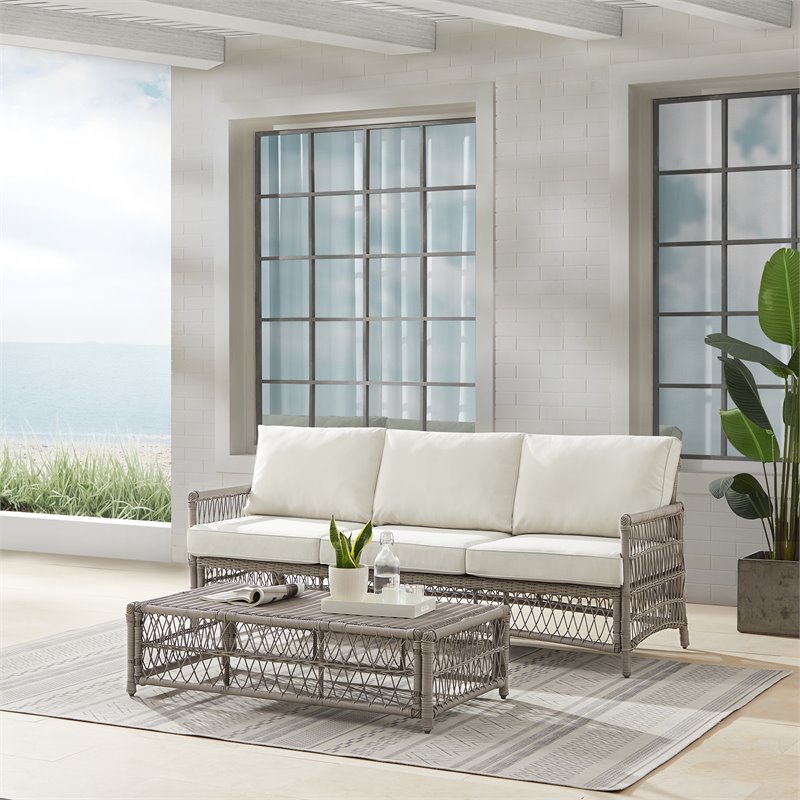 Crosley Furniture Thatcher 2-Piece Fabric Outdoor Sofa Set in Cream/Driftwood