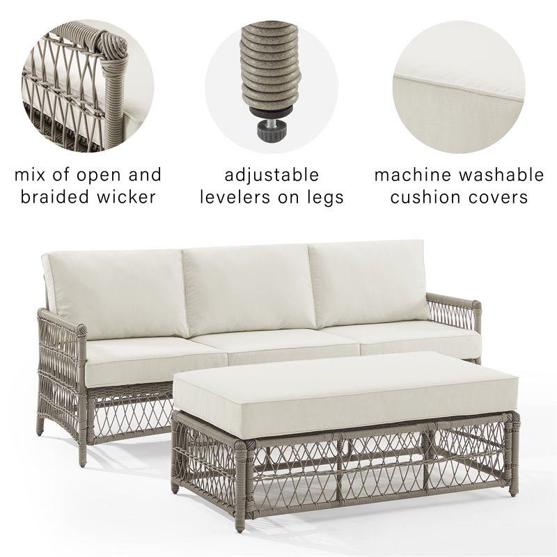 Crosley Furniture Thatcher 2-Piece Fabric Outdoor Sofa Set in Cream/Driftwood