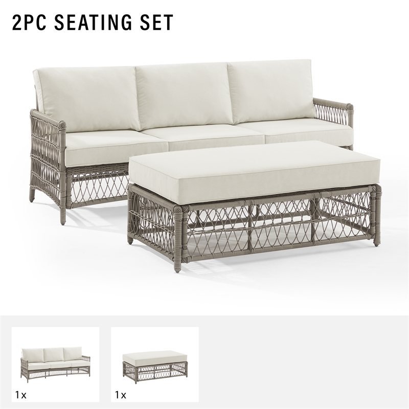 Crosley Furniture Thatcher 2-Piece Fabric Outdoor Sofa Set in Cream/Driftwood