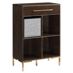 crosley furniture juno 4-shelf modern wood bookcase with speaker in dark brown