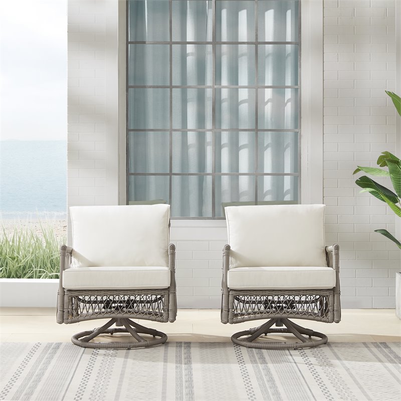 Crosley Furniture Thatcher Fabric Outdoor Swivel Rockers in Cream (Set of 2)