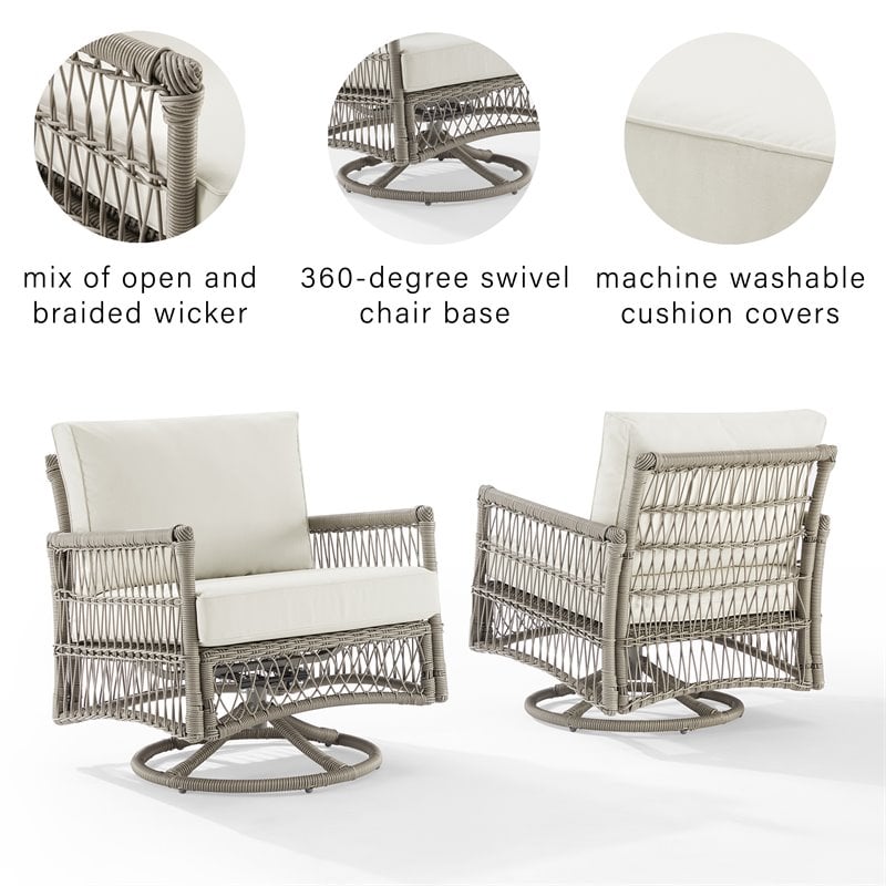 Crosley Furniture Thatcher Fabric Outdoor Swivel Rockers in Cream (Set of 2)