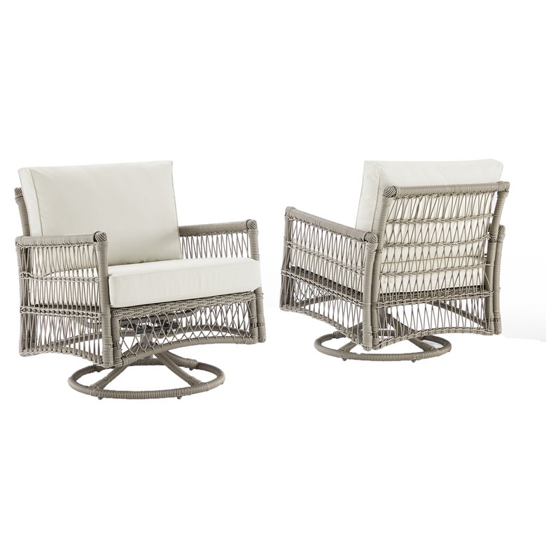 Crosley Furniture Thatcher Fabric Outdoor Swivel Rockers in Cream (Set of 2)