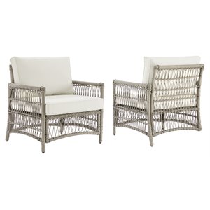 crosley furniture thatcher fabric outdoor wicker armchairs in cream (st of 2)