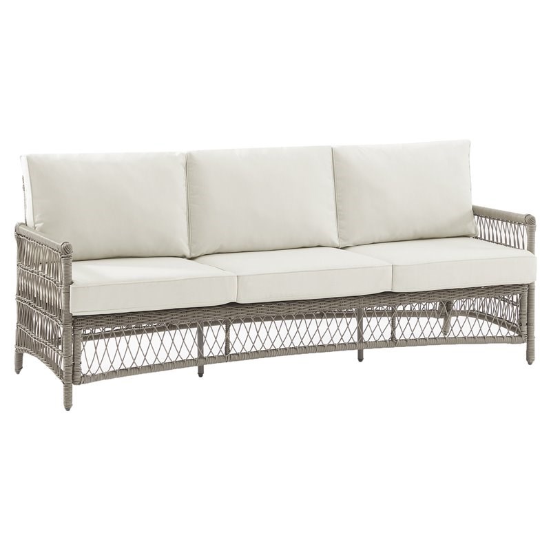 Crosley Furniture Thatcher Modern Fabric Outdoor Wicker Sofa in Cream/Driftwood