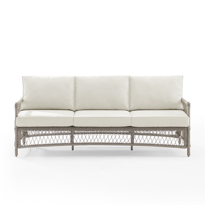 Crosley Furniture Thatcher Modern Fabric Outdoor Wicker Sofa in Cream/Driftwood