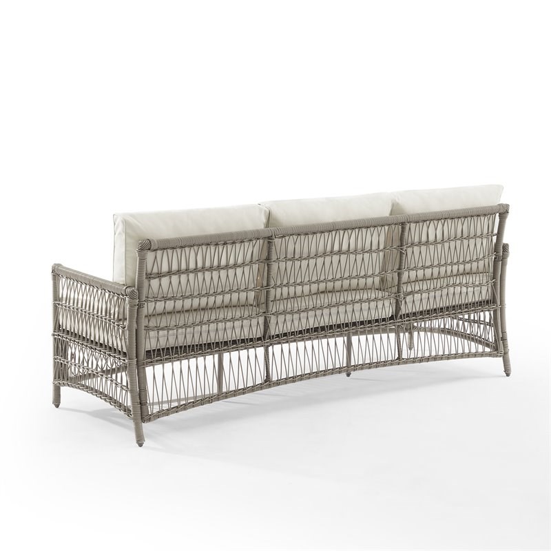 Crosley Furniture Thatcher Modern Fabric Outdoor Wicker Sofa in Cream/Driftwood