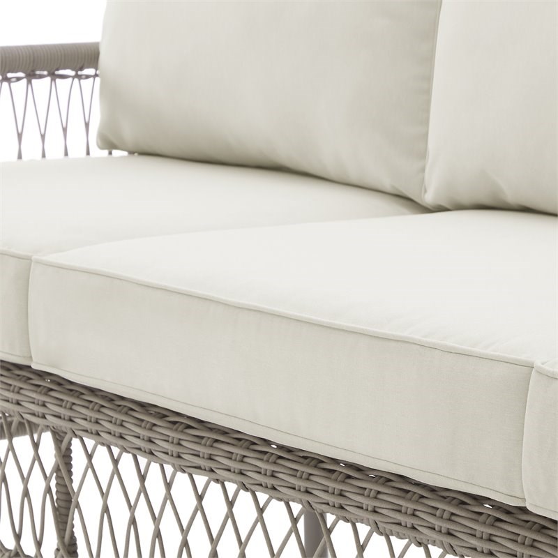 Crosley Furniture Thatcher Modern Fabric Outdoor Wicker Sofa in Cream/Driftwood
